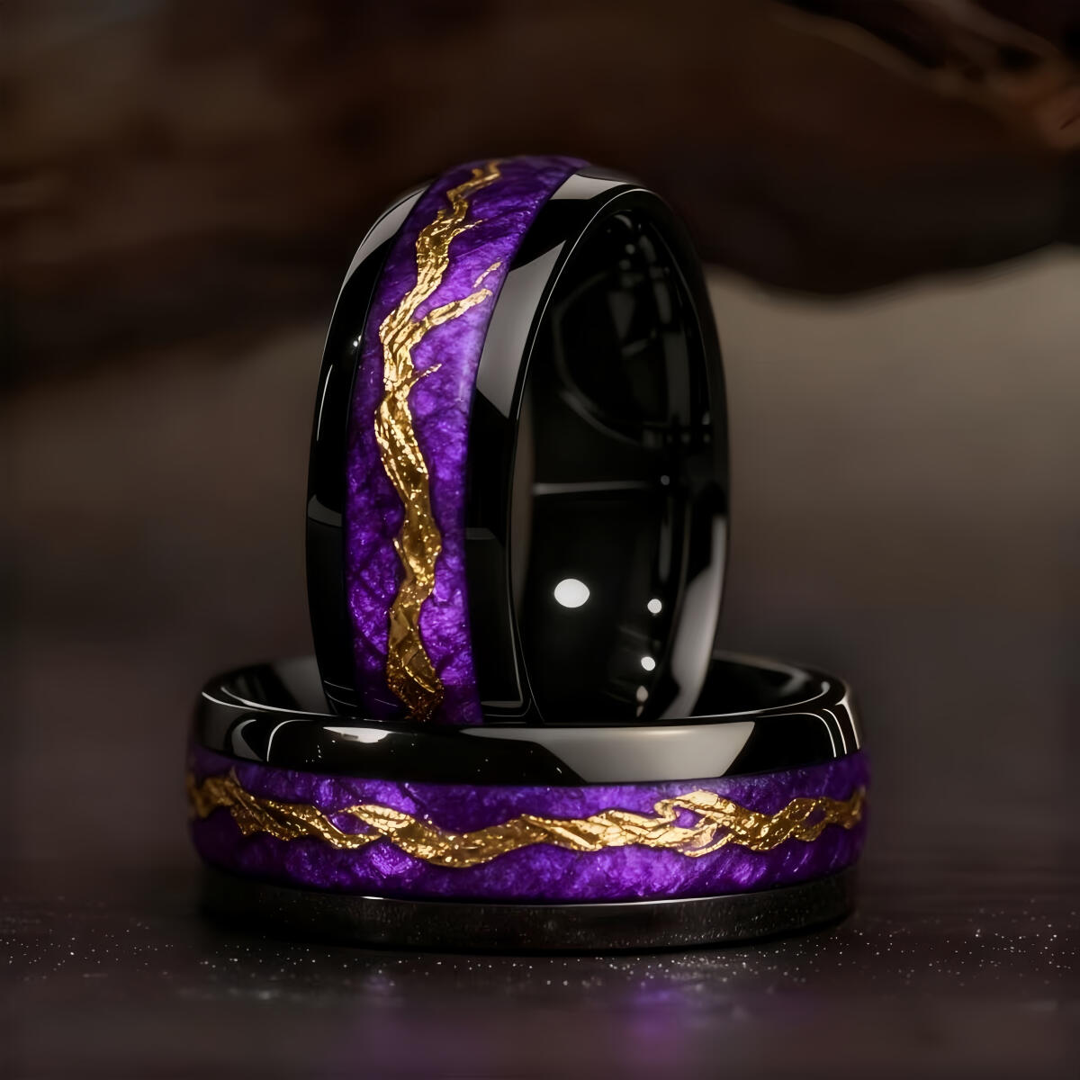 Gymnastic Ring Wood - Modezwarte herenring van roestvrij staal met