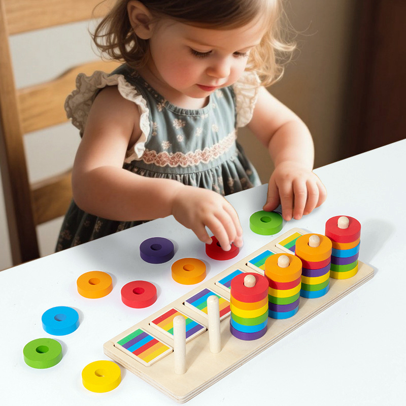 Gymnastic Ring Wood - Montessori Geheugentraining Kleurmatchingspel Houten regenboogringset Kleuren